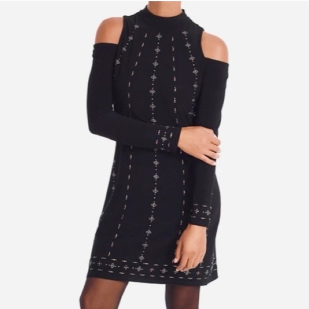 White House Black‎ Market Black Embellished Long Sleeve Bodycon Dress XS EUC LBD